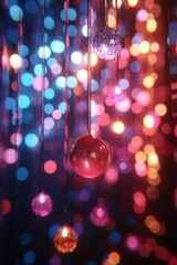 Colorful decorative lights create a vibrant atmosphere in an evening setting