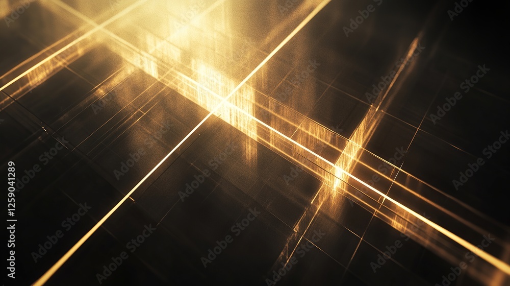 Poster diagonal golden light beams over dark background creating abstract geometric composition