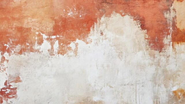 An abstract wall painting featuring warm terracotta and creamy white modeling clay, with a hand-drawn grunge texture that evokes a rustic, earthy atmosphere.
