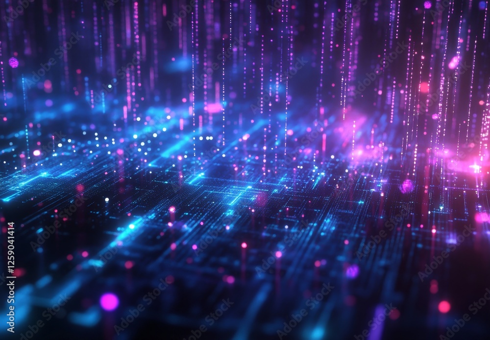 Poster abstract digital circuit board with glowing lines and particles