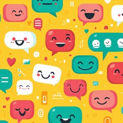 Colorful smiley speech bubbles on yellow background for fun communication