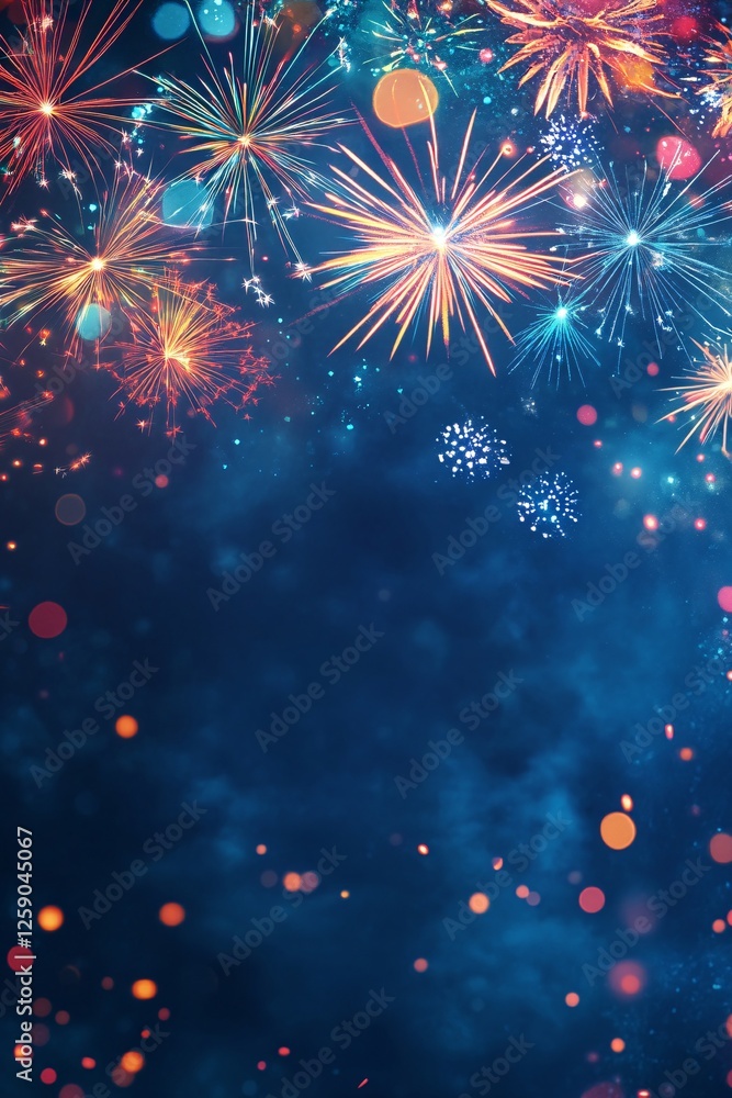 Aufkleber colorful fireworks exploding in night sky with bokeh lights