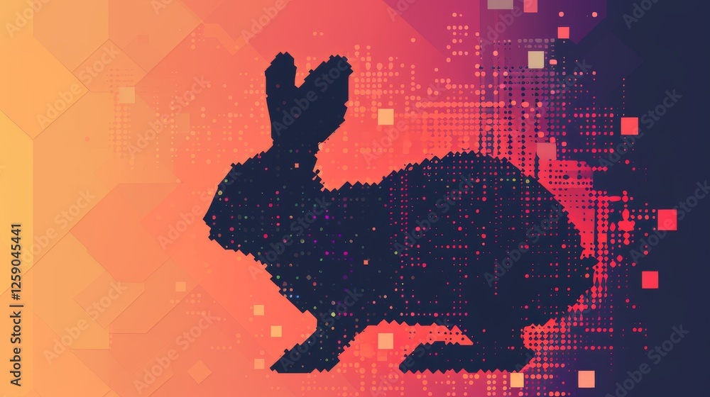 Aufkleber ai-generated digital artwork of a rabbit silhouette composed of pixelated dots and squares against a