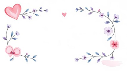 Romantic Floral Frame with Hearts Watercolor Design Wedding Invitation