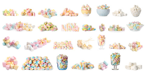 Set of sweet marshmallows on white background