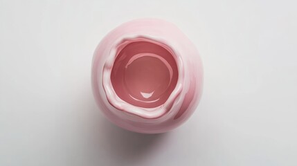 Pink ceramic bowl, top view, on white background, for home decor or gift