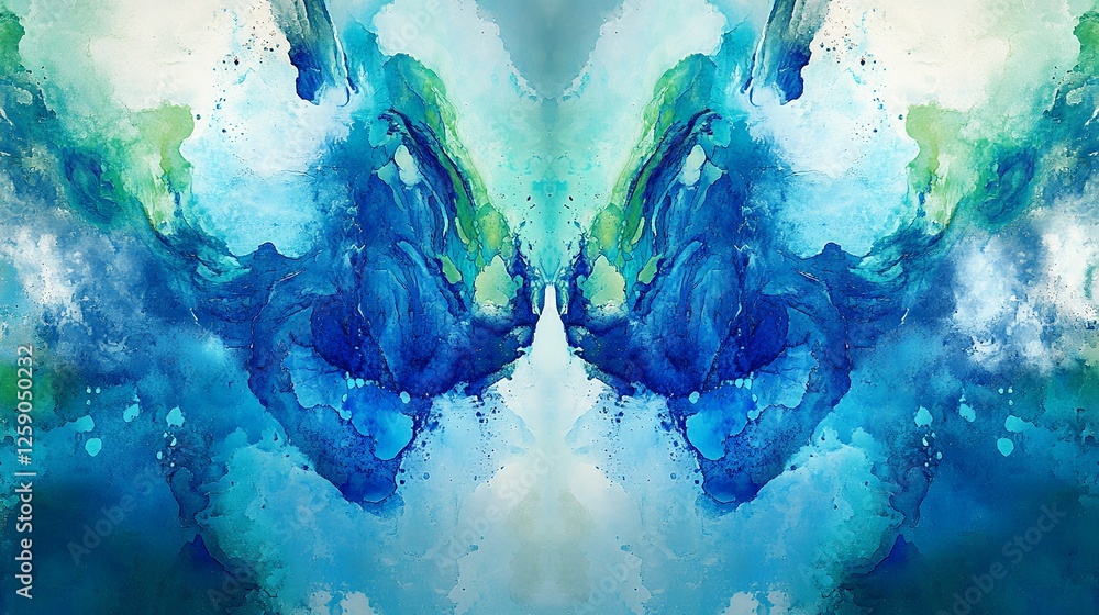 Poster blue green and white watercolor background with abstract cloudy sky concept with color splash design
