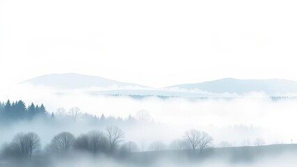 Fototapeta premium Serene Foggy Mountain Landscape Winter Forest Trees Hills