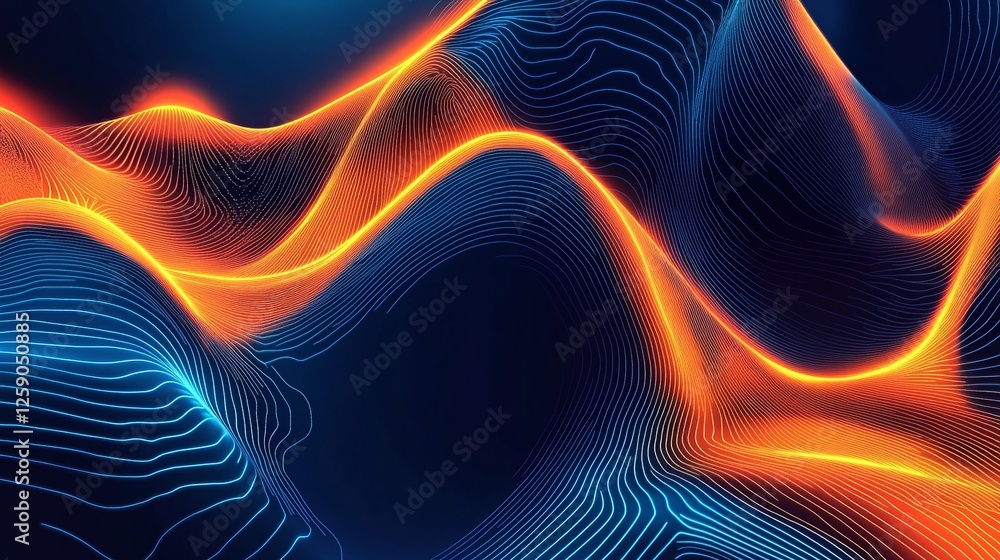 Poster minimal geometric background. dynamic blue shapes composition with orange lines. abstract background