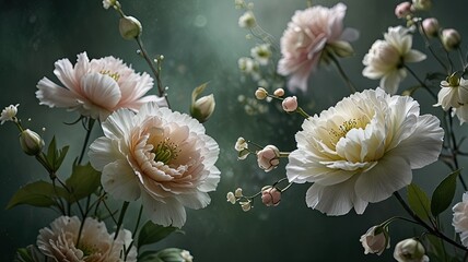 Soft pink and white flowers bloom gracefully surrounded by vibrant green foliage creating a serene atmosphere in the garden during daylight