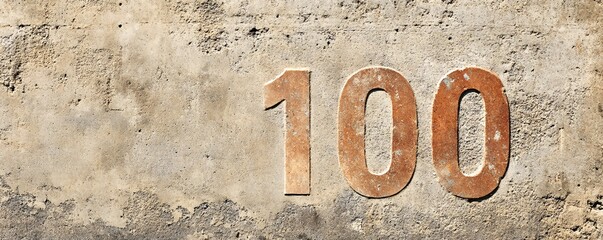 Number one hundred showing age and wear on concrete wall