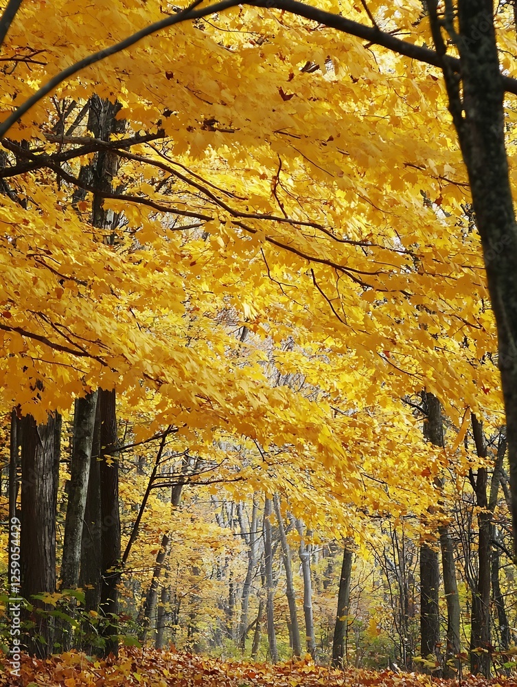 Poster stunning autumn forest with vibrant yellow leaves creating a beautiful nature scene : generative ai