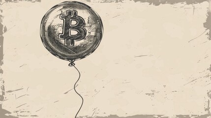 Unique vintage-style illustration of a balloon featuring the Bitcoin logo, floating against a textured background, perfect for cryptocurrency or finance themes. AI generated.