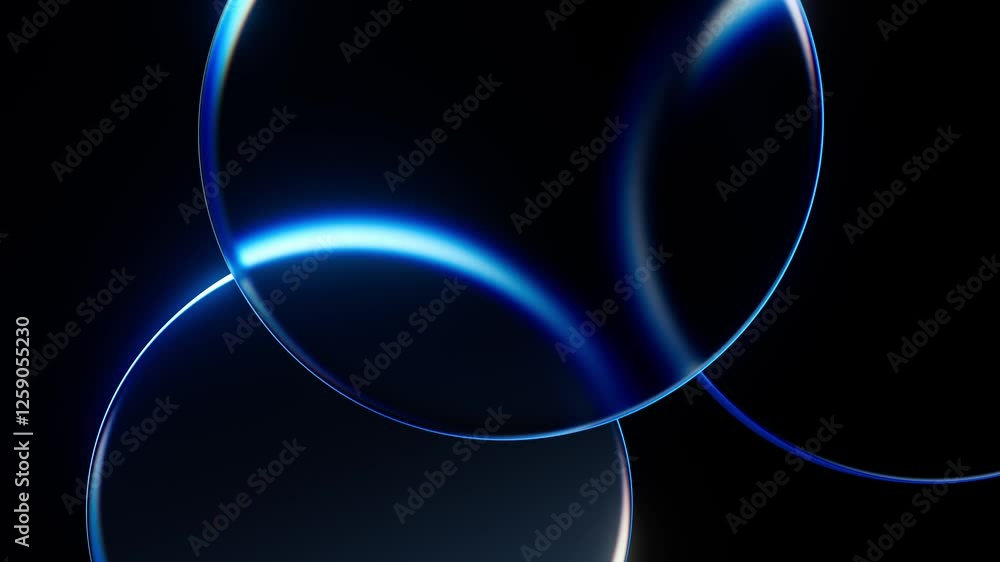 Poster bright blue abstract background with glass circles animation. neutral texture with light motion. sim