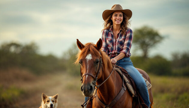 a beautiful country girl riding a horse - Powered by Adobe