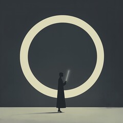 Obraz premium Abstract Minimalist Illustration with Person and Glowing Circle