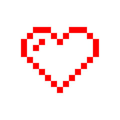ドット絵ハート(赤)、絵文字、ピクセル、ベクター、透過背景