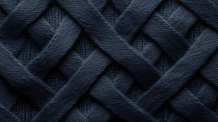 Textured dark blue knitted pattern showcasing intricate weaving techniques and craftsmanship
