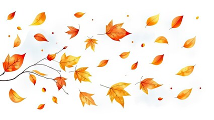 Autumn Leaves Falling Branch Watercolor Design Fall Foliage Background