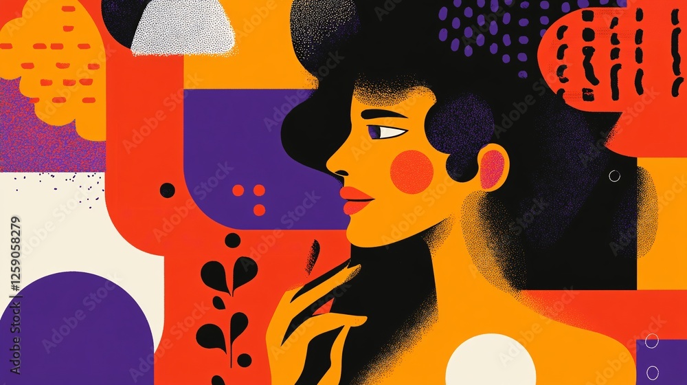 Aufkleber Woman posing with colorful abstract background design