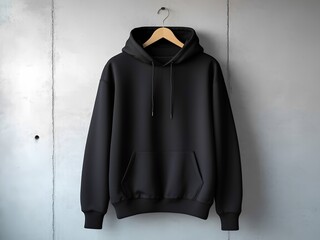 Mockup de sudadera con capucha en fondo de hormigón para branding de ropa