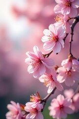 Fototapeta premium Delicate pink cherry blossoms frame a vibrant spring scene , spring, texture