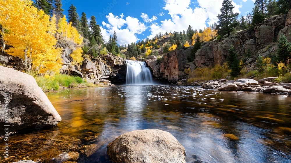 Aufkleber breathtaking waterfall cascading into a crystal clear pool surrounded by nature : generative ai