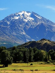 Naklejka premium Majestic Mountain Landscape Under Bright Blue Sky Showcasing Nature In All Its Glory : Generative AI
