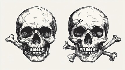 Skull and Crossbones Icon in Two Styles Vector