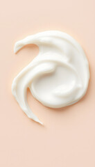 creamy smear of white cosmetic texture close up on beige background skin care concept, minimalism. with white shades