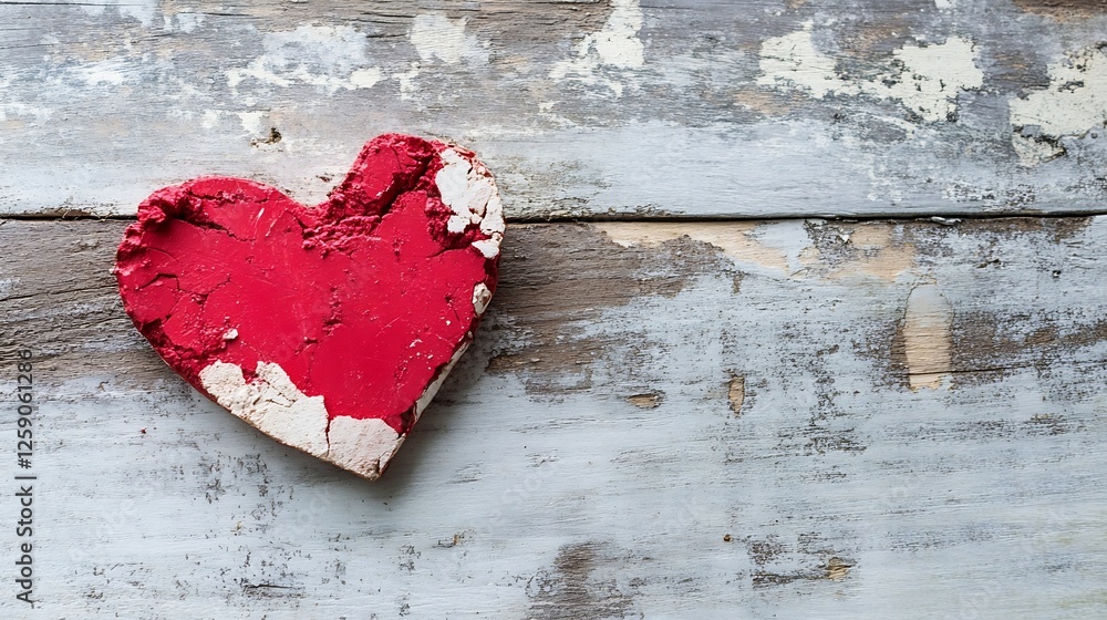 Poster textured red heart shape on rustic wood background conveying love and emotion : generative ai