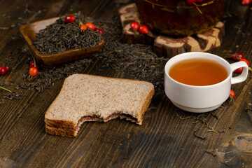 delicious sandwich of bread with chocolate on the black table