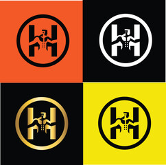 H Fitness Gym Logo Template Male Body Builder logo