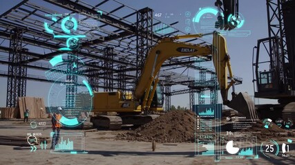 Futuristic Construction Site: Smart Technology Meets Heavy Machinery - Powered by Adobe