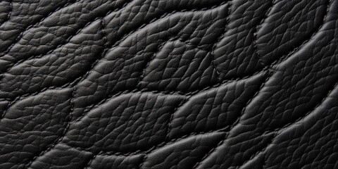 Close-up view of textured black leather showcasing intricate patterns and natural grains under soft lighting