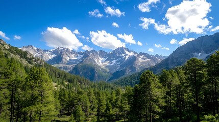 Fototapeta premium Majestic Mountain Landscape Capturing the Beauty and Serenity of Nature Under a Clear Blue Sky : Generative AI