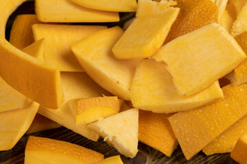 orange pumpkin fruit details cut into pieces for cooking