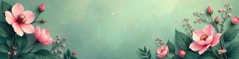 Fototapeta premium A delicate charcoal floral motif with intricate leaf details and soft pink undertones amidst a muted green hue, minimalist patterns , charcoal flower pattern, charcoal wallpaper