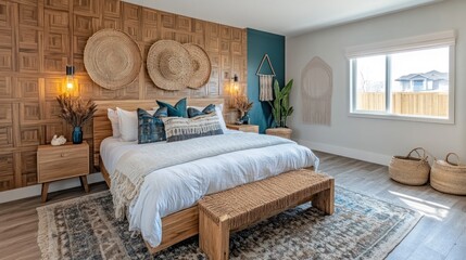 Modern Bohemian Bedroom Design Featuring Wooden Accents