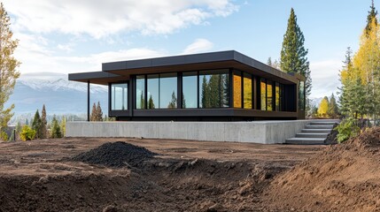 Obraz premium Modern Architectural Design of a House Surrounded by Nature