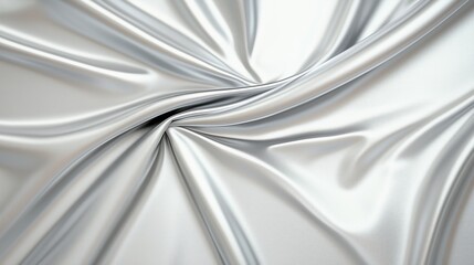 Luxurious silver satin fabric draping softly with gentle folds and a smooth finish in natural light