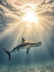 Obraz premium Requin marteau nageant dans un lagon