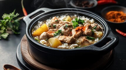 Comforting Chicken Soup with Potatoes, Spices, and Rice