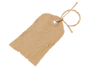 Brown kraft paper tag with twine isolated on transparent background. Ideal for gift wrapping, labeling, or DIY crafting projects.