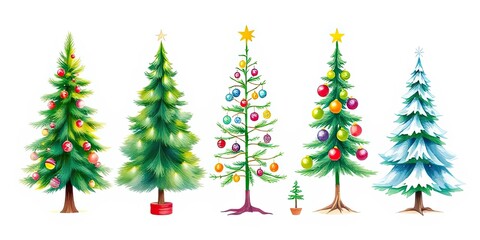 Obraz premium Festive Christmas Trees Green Snowy Decorated