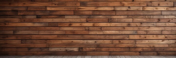 Fototapeta premium Rustic wooden wall background with brown stain, cozy atmosphere, earthy decor