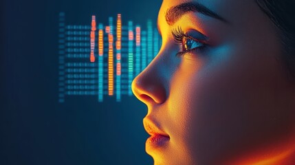 Young Woman in Profile with Data Visualization Background