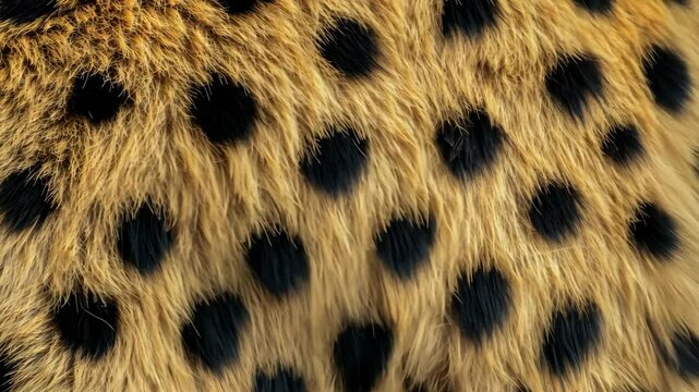 Close-up of cheetah fur texture, showing the spotted pattern with small black dots on golden fur, filling the entire screen for a dynamic, natural look.