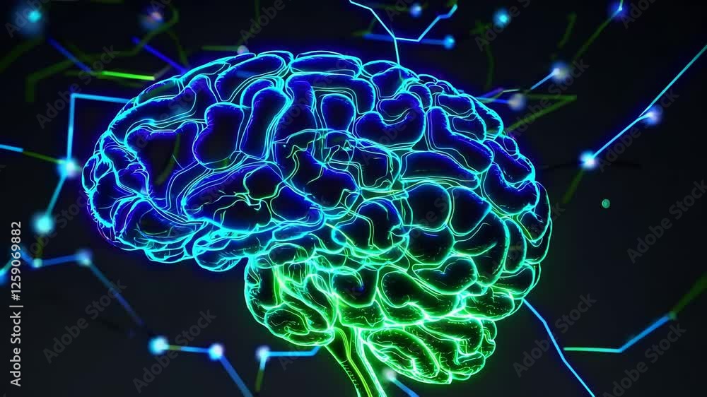 Aufkleber dynamic neon brain visualization with glowing network connections