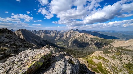 Stunning mountain landscape under a blue sky with clouds illustrating the breathtaking beauty of nature and adventure : Generative AI